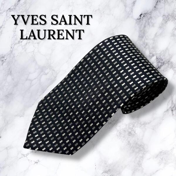 【極美品・送料無料】イヴサンローラン ネクタイ シルク 総柄 ブラック YSL YVES SAINT LAURENT