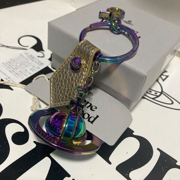 送料込元箱付●新品●希少 Vivienne Westwood キーリングメタルチャームB ビッグオーブ 金牛革 青系 ヴィヴィアンウエストウッド ビビアン