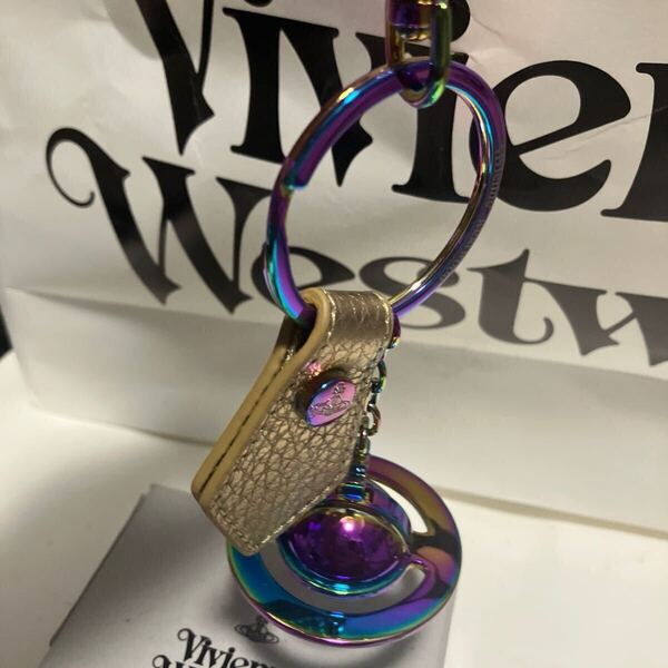 送料込元箱付●新品●希少 Vivienne Westwood キーリングメタルチャームC ビッグオーブ 金牛革 青系 ヴィヴィアンウエストウッド ビビアン