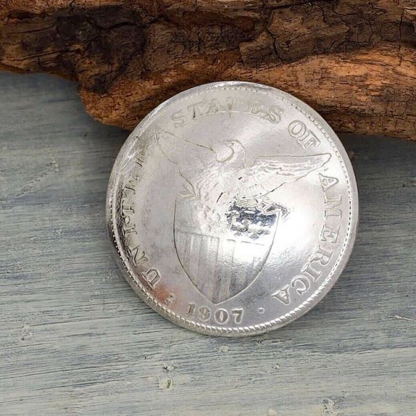 ONE PESO 1907年 コンチョ ネジ式 フィリピン 1ペソ コイン 銀貨 古銭 シルバー 銀 革製品 財布 ベルト バック 装飾 ②