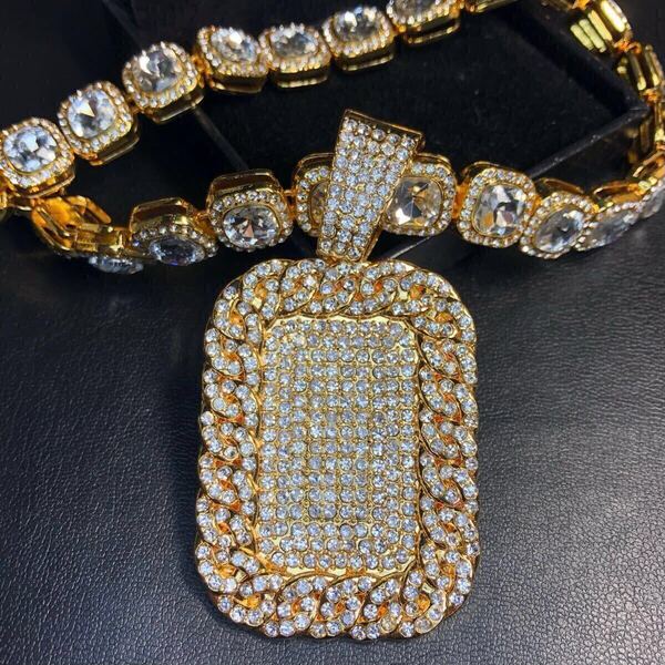【新品】ネックレス ビック ナゲット プレート 喜平 ホワイト ゴールド 18k 24k チェーン ブリンブリン hiphop ペンダント セット