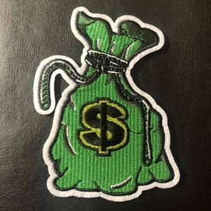 【ワッペン】ドルバック グリーン お金 ドル $ マーク 刺繍 メンズ ジーンズ パンク ジャケット アイロン 【アップリケ】