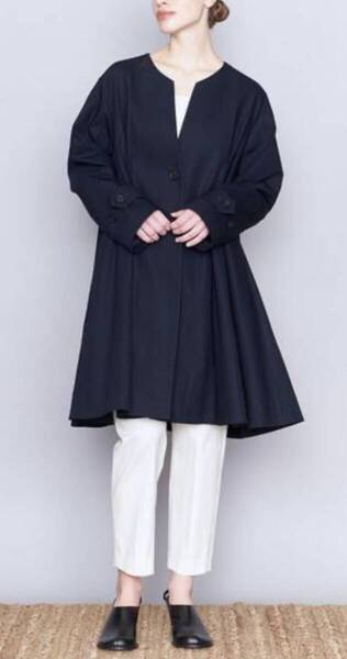 USED☆ AEWEN MATOPH/イウエンマトフ【コットン フレア ノーカラーコート】ネイビー 36サイズ ユナイテッドアローズ