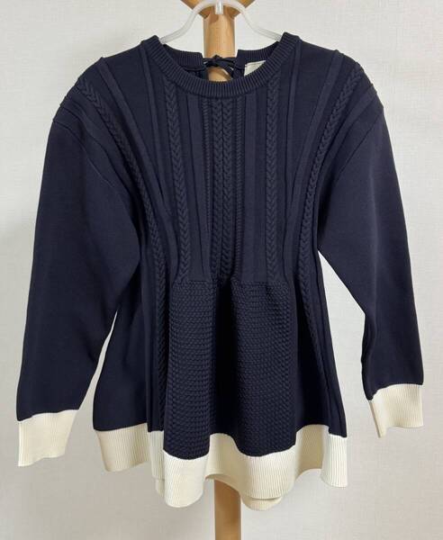 USED☆UNITED ARROWS/ユナイテッドアローズ【ケーブル ペプラム ロングスリーブ ニット】ネイビー フリーサイズ