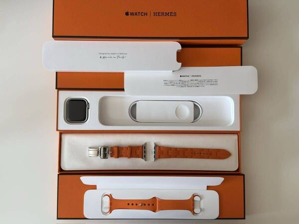 中古美品☆Apple Watch エルメス series9 41mm シルバーステンレス オレンジキリムストラップ HERMES