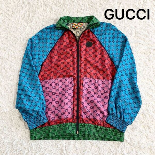 入手困難 限定モデル GUCCI GGキャンバス マルチカラージャケット インターロッキング ロゴワッペン グッチ ジップアップ ブルゾン