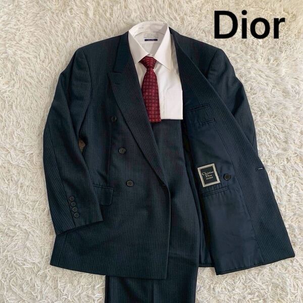 Christian Dior MONSIEUR クリスチャンディオールムッシュ ダブル スーツ セットアップ ストライプ テーラードジャケット ダークネイビー