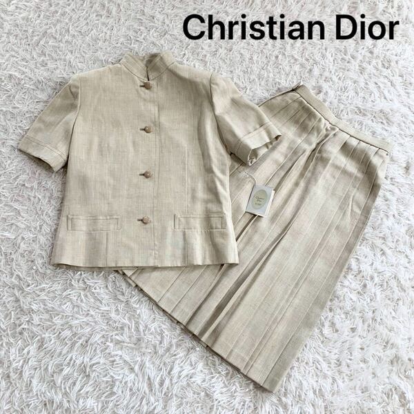 Christian Dior スカートスーツ セットアップ 上下 プリーツスカート フレア ベージュ クリスチャンディオール PRET-A-PORTE プレタポルテ