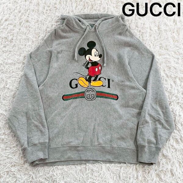 GUCCI Disneyコラボ シェリーライン ミッキーマウス ディズニー プルオーバーパーカー グレー パーカー トップス グッチ フーディー S