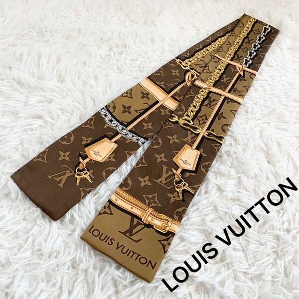 LOUIS VUITTON ルイヴィトン バンドー コンフィデンシャル モノグラム LVロゴ リボンスカーフ シルク100 M78655 ブラウン系 アクセサリー