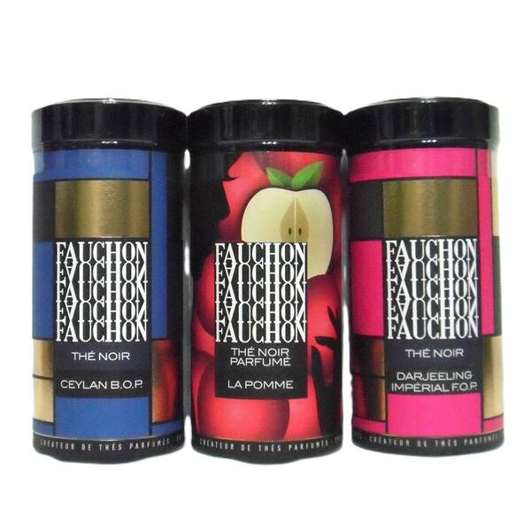 FAUCHON THE NOIR 3缶セット フォション/高島屋 テノワール/セイロン・ダージリン・アップル 紅茶 茶葉 フランス 新品送料込 定価\9,828