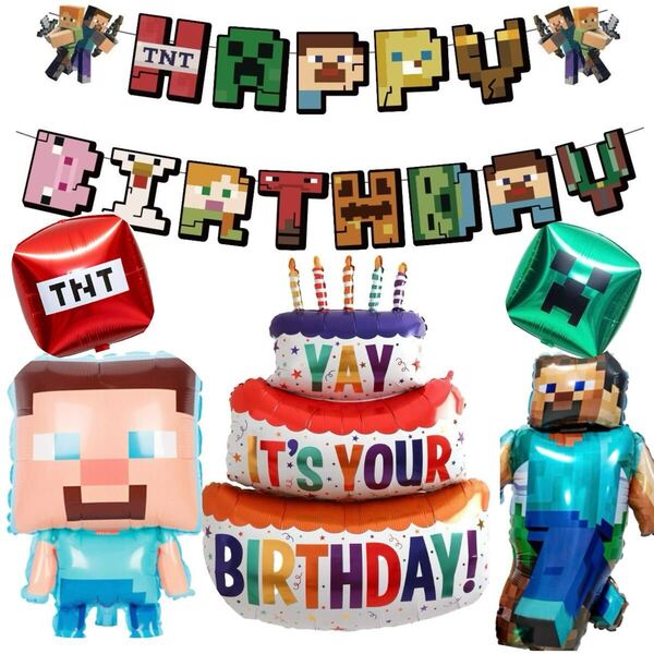 マインクラフト誕生日パーティー飾り付け風船セットバースデーガーランドバルーンキャラクターお祝いプレゼントサプライズ