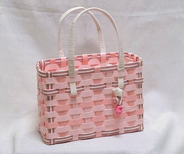 【送料無料】クラフトバンド バッグ ハンドメイド かご ピンク