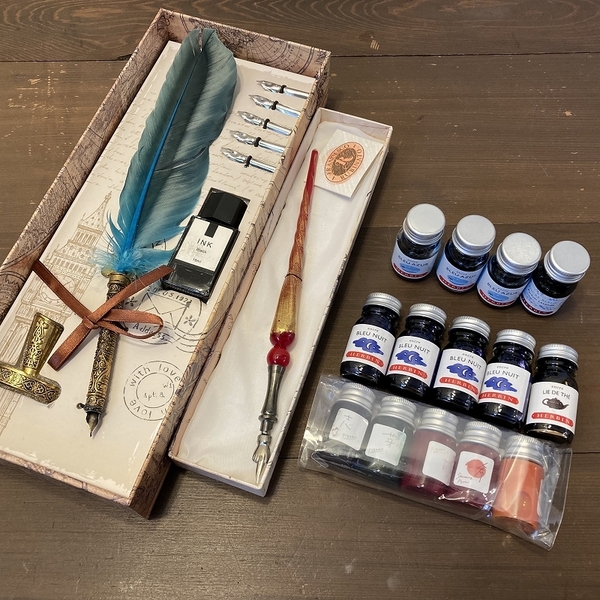 送料無料★美品★つけペン&羽ペン RUBINATO インクセット/TONO&LIMS HERBIN トノリムズ エルバン 万年筆 ステーショナリー★4Pen