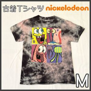 【美品】古着 Tシャツ 半袖 ニコロデオン nickelodeon スポンジボブ ブラック まだら 90年代 レトロ ヴィンテージ