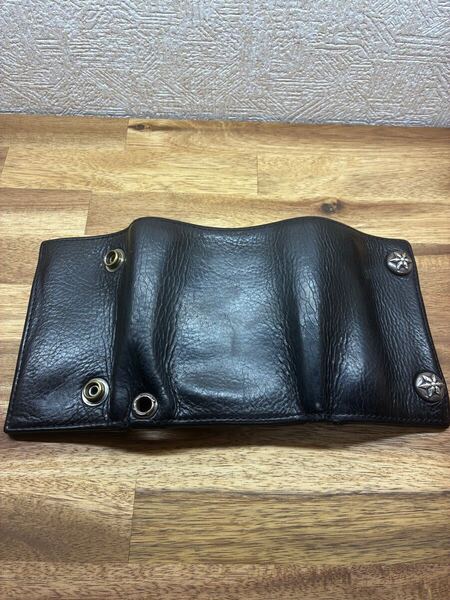 良品+確実正規品 三つ折りクロムハーツ財布 クロムハーツ スターボタンCHROME HEARTS 3フォールド コンパクトサイズ シルバー×本革レザー