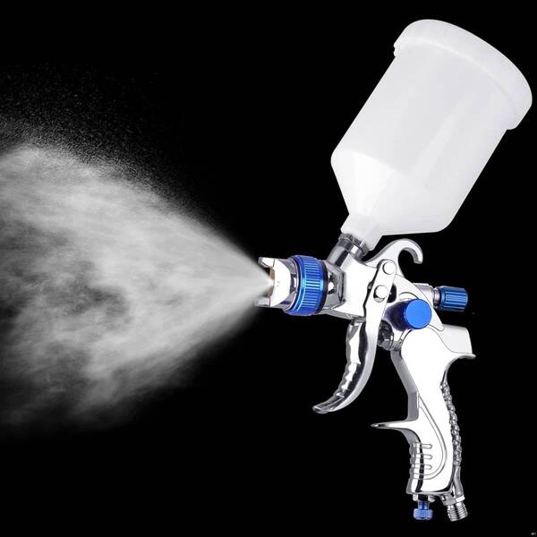 エアースプレーガン 口径 1.4mm 1.7mm 2.0mm 三種ノズル付 重力式 600ml エアブラシ 青 送料無料 塗装 DIY 噴霧 ペイントガン