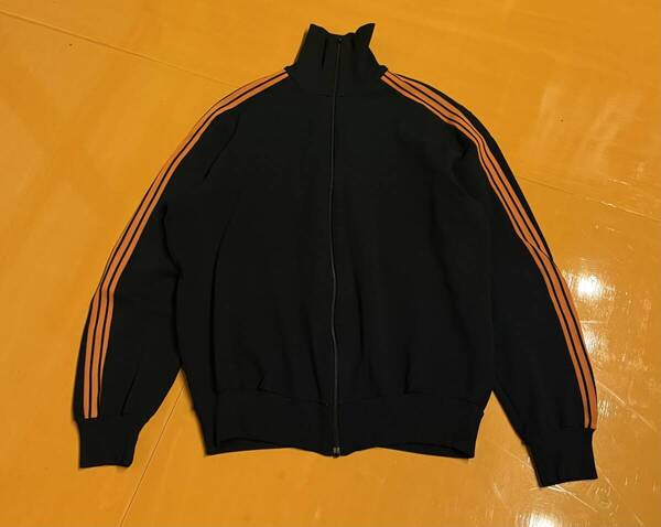 70s adidas 西ドイツ デサント製 トラックジャケット ジャージ size 5ブラック オレンジ Ziplon ヴィンテージ 古着