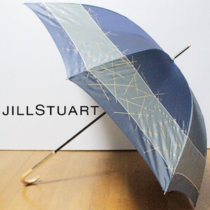 新品 ジルスチュアート 箔スティックプリント 持ち手装飾 長傘 雨傘 紺系 K5101
