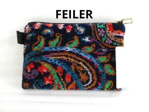 フェイラーFEILER クードゥクー フラットポーチ ペーズリー柄 ネイビー