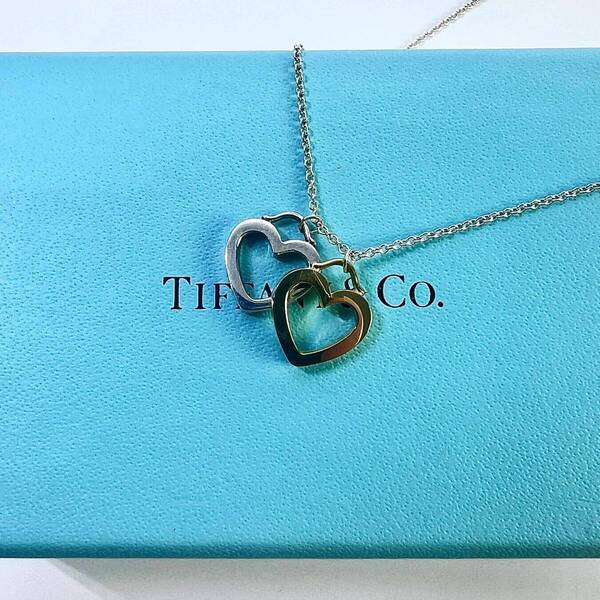 TIFFANY&Co. ティファニー K18 SV925 センチメンタル ダブルハート ネックレス 41cm ゴールド シルバー 箱 レディース アクセサリー