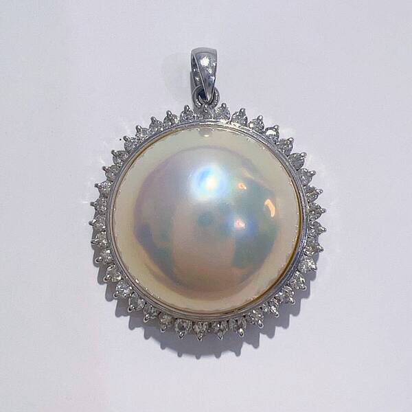 Pt900 天然 マベパール ダイヤ ネックレス ペンダント トップ 21.4cm D0.54ct 6.5g ホワイト レディース アクセサリー 美品
