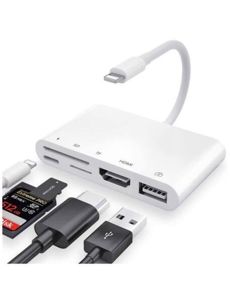 iPhone HDMI/SD/TF/USB 変換アダプタ ライトニング-