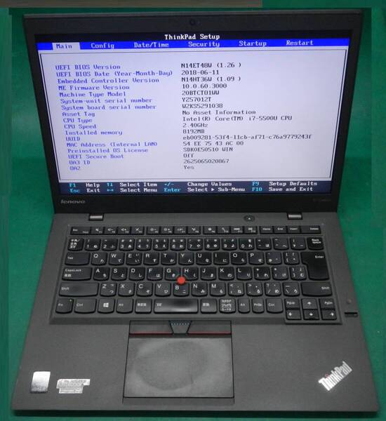 Lenovo ThinkPad X1 Carbon 20BT-CTO1WW Core i7 5500U 2.4Ghz 8GB 14インチ ストレージなし OSなし 再生用・修理用に!