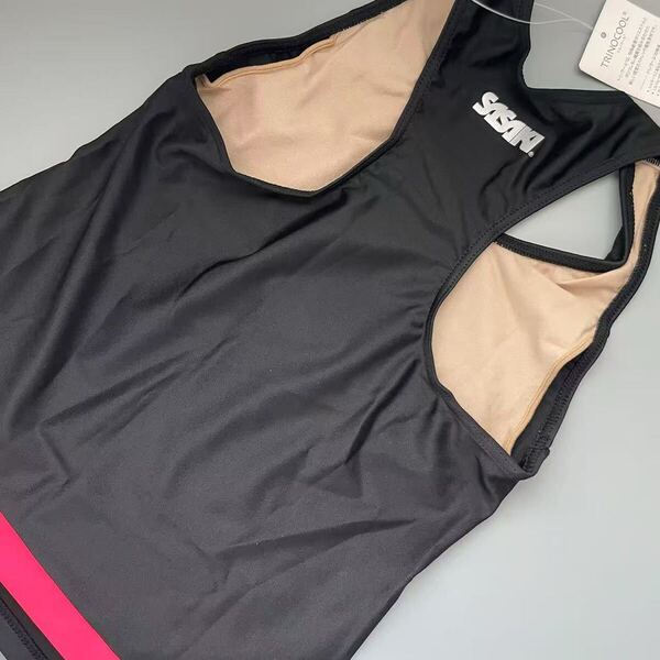 ササキ(SASAKI) 新体操 練習用 Yバックトップ(ルーズFIT・カップポケット付き) 7048 ブラック×蛍光ピンク S