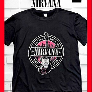 ★新品!◆送料無料!★大人気!◆NIRVANA,ニルヴァーナ*ヴィンテージ風*ギタープリント*半袖Tシャツ*Lサイズ相当*黒*音楽,バンド,ロック