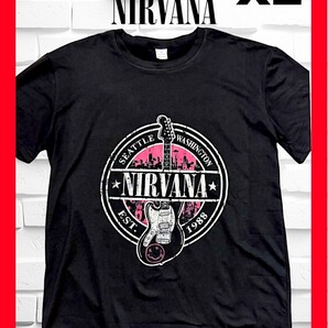 ★新品!◆送料無料!◆大き目XL相当★大人気!◆NIRVANA,ニルヴァーナ*ヴィンテージ風*ギタープリント*半袖Tシャツ*黒*音楽,バンド,ロック
