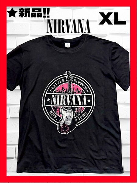 ★新品!◆送料無料!◆大き目XL相当★大人気!◆NIRVANA,ニルヴァーナ*ヴィンテージ風*ギタープリント,半袖Tシャツ*黒*音楽,バンド,ロック