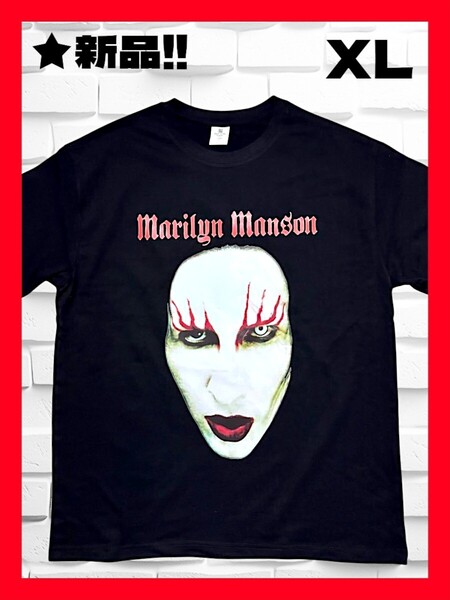 ★新品!◆送料無料!◆大き目XL◆大人気!◆Marilyn.manson,マリリンマンソン*RED LIPS*半袖Tシャツ*特大プリント*黒*音楽,バンド,ロック.