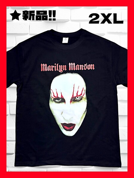 ★新品!◆送料無料!◆大き目2XL◆大人気!◆Marilyn.manson,マリリンマンソン*RED LIPS*半袖Tシャツ*特大プリント*黒*音楽,バンド,ロック