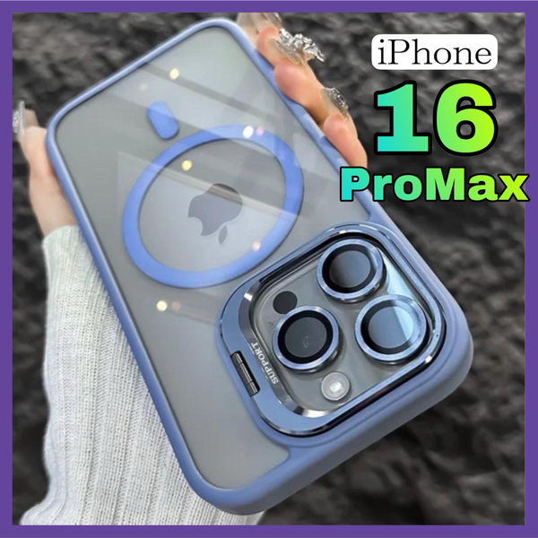 iPhone16ProMaxケース magsafe対応 スタンド機能 青色 おしゃれ 高級感 ビジネス 韓国 レンズフィルムカバー 指紋防止