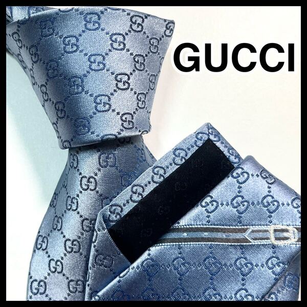 ☆良品☆ GUCCI グッチ ネクタイ GG柄 シェリーライン ベルト柄 艶 シルク