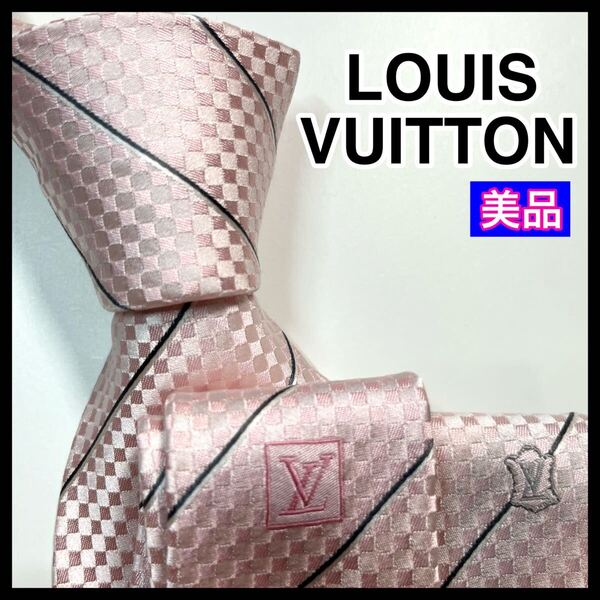 ☆美品☆ LOUIS VUITTON ルイヴィトン ネクタイ マイクロダミエ LVロゴ ストライプ シルク
