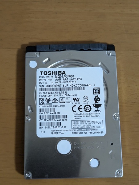 TOSHIBA MQ01ACF050 2.5インチHDD 500GB 正常 使用時間10634H