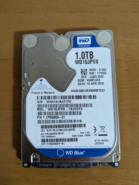 WD WD10JPVX 2.5インチHDD 1TB 正常 使用時間3646H