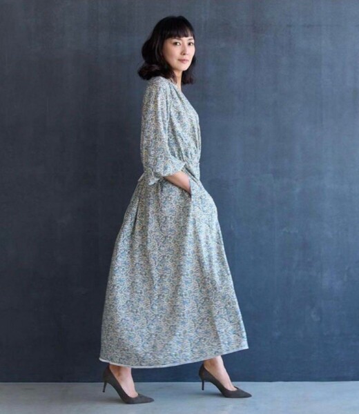 OP122 SINME シンメ カシュクールワンピース 小花柄 ロングワンピース マキシ