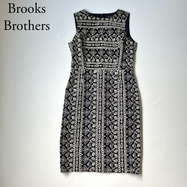 良品 Brooks Brothers ブルックスブラザーズ ドレス ロングワンピース 膝下丈 刺繍総柄 ノースリーブ 2019SS USA8 レディース