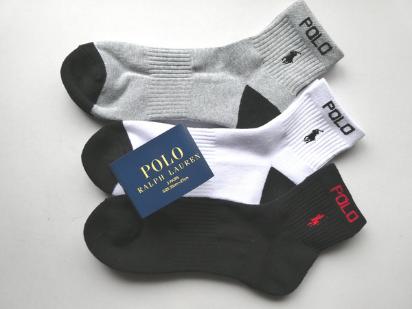POLO ラルフローレン新品!3足セット マーク刺繍くるぶし丈ソックス 25-27cm黒白灰ロゴ 送料無料 RALPHLAUREN靴下