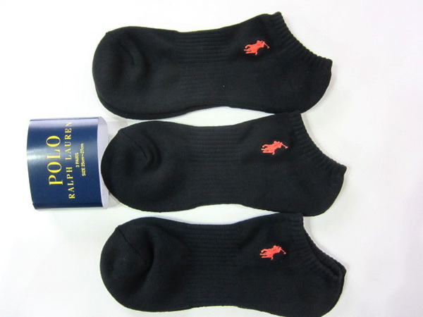 POLO ラルフローレン新品!3足セット マーク刺繍アンクルソックス 25-27cm黒OR 送料無料 RALPHLAUREN靴下