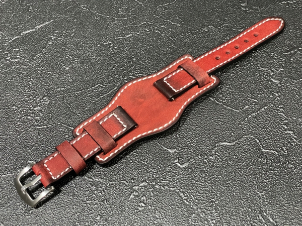ラグ幅20mm ブンド付 本革 腕時計ベルト レッド レザーベルト 取り外し可能 革ベルト