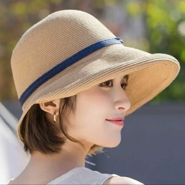 帽子レディース 麦わら帽子 夏 ハット 紫 外線 小顔 つば広 日焼け防止 ストローハット ブラウン ベージュ リボン 新品未使用品