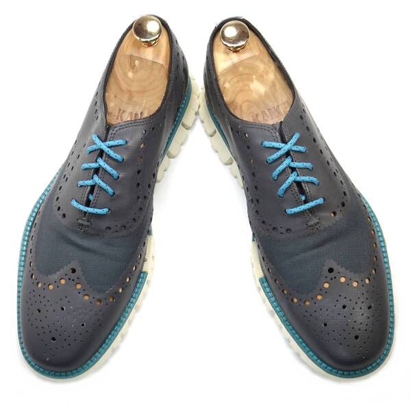 即決 COLE HAAN ZEROGRAND 26.5cm ウイングチップ コールハーン ゼログランド オックス ノーステッチ アッシュグレー メンズ 通勤 紳士靴