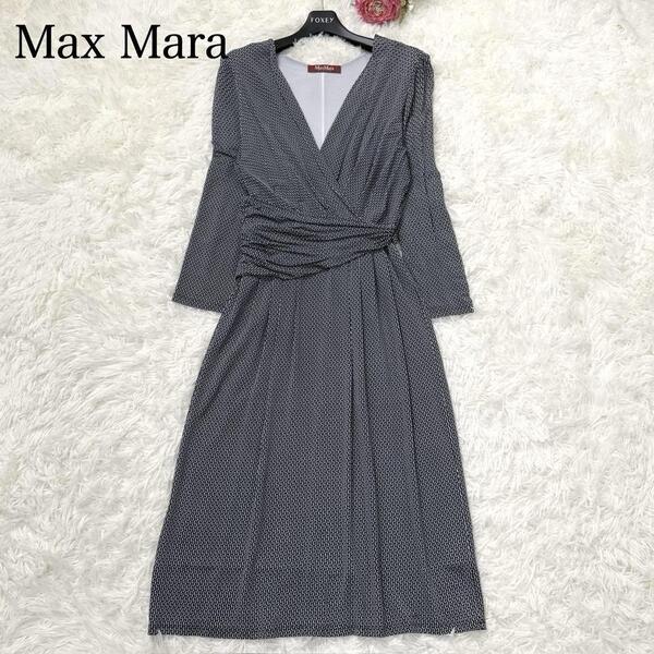 MaxMara Studio マックスマーラ ステュディオ カシュクール ワンピース ドレス 総柄 ストレッチ M Aライン ロング ギャザー S