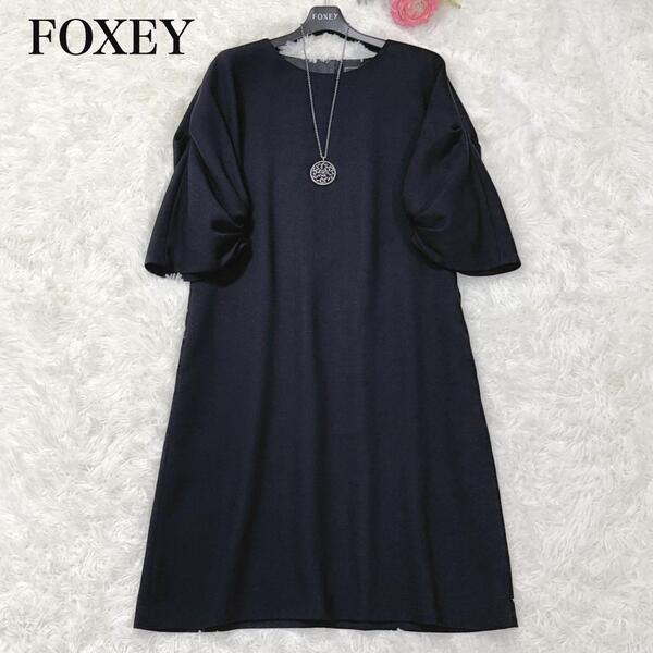 定価12万 極美品 フォクシー FOXEY BOUTIQUE PleatSleeve プリーツスリーブ ドレス ワンピース 大きめ 40 L 36779