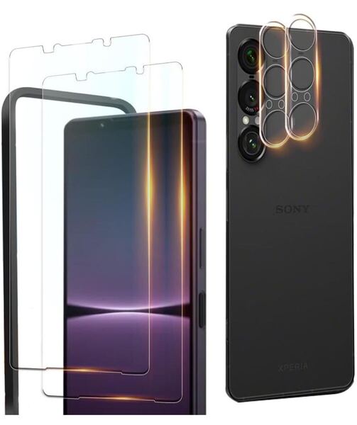 Xperia 1 VII ガラスフィルム 2枚 + カメラフィルム 2枚 硬度9H 耐衝撃【ガイド枠付き】簡単貼り付け 飛散 指紋防止 耐衝撃 気泡防止