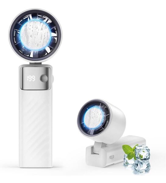 ハンディファン 手持ち扇風機 強力送風 冷却プレート 瞬間冷却 充電式USB扇風機 Type-C 首掛け ストラップ付き カラビナ付き ホワイト